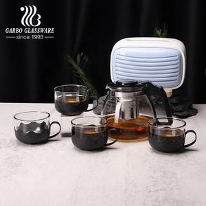 Ensemble de 5 tasses à thé en verre résistant à la chaleur avec couvercle en PP, théière à café avec infuseur et couvercle en acier inoxydable 304, pots à thé à <span class=keywords><strong>infusion</strong></span> - Product Image 1