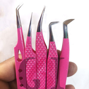 Pince à épiler professionnelle en acier inoxydable pour extension de cils nouveau revêtement en poudre rose pointe argentée Instrument de beauté Style différent - Product Image 1