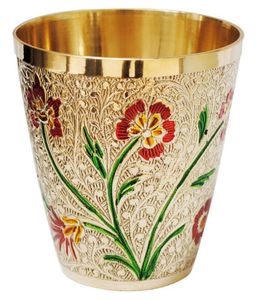 แก้วน้ำทองเหลืองหรูหรา ลวดลายแกะสลัก สำหรับดื่มน้ำ ใช้เสิร์ฟน้ำ งานแฮนด์เมด สไตล์อายุรเวท เครื่องครัว - Product Image 1