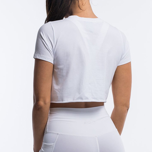 Wholesale Women Custom Logo Athletic Cop <b>Top</b> T Shirt Workout Gym Sports Crop <b>Top</b> - Product Image 5