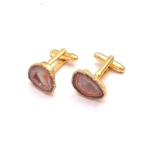 Wholesale jewelry gemstone handmade cufflinks natural geode slice druzy cufflinks for men gold plated cufflinks jewelry supplies