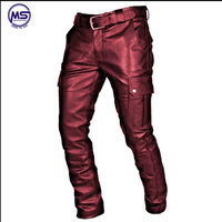 Pantalon de moto en cuir noir pour homme, imperméable, coupe-vent, écologique, respirant, coupe régulière, taille mi-haute, poches, léger