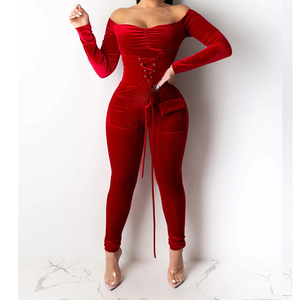 Velour ชุดจั๊มสูทผู้หญิงแขนยาว,ชุดกระโดดแฟชั่นสำหรับผู้หญิงแขนยาว - Product Image 6