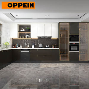 Gabinetes de Cocina Altos Modernos en Laca Azul Marino con Puertas de Vidrio, Grifo para Fregadero, Bisagras y Correderas para Cajones - Product Image 6