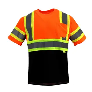 Hi Vis T gömlek ANSI sınıf 3 yansıtıcı güvenlik kireç turuncu kısa O boyun kollu yüksek görünürlük gömlek