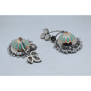 wholesale latest fasion 2025 trending meenakari <b>silver</b> look alike brass hoop stud <b>jhumka</b> earing for girls and women - Product Image 4