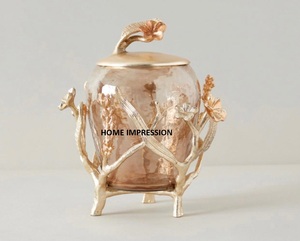 Wholesale Metal Airtight Kitchenware Canisters Gold Branches Luxury Metal & <b>Glass</b> Canisters - Product Image 5