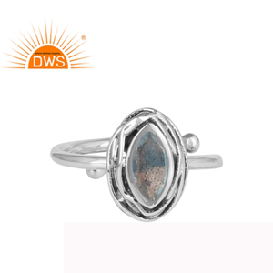 Anillo de Plata de Ley 925 con gema de labradorita Natural, joyería ajustable, oxidado - Product Image 1