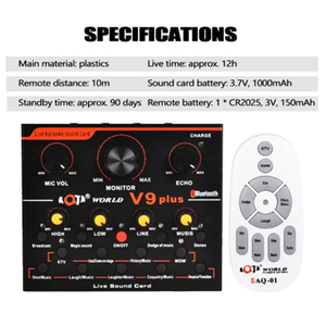 V9-PLUS con control remoto, <span class=keywords><strong>tarjeta</strong></span> <span class=keywords><strong>de</strong></span> <span class=keywords><strong>sonido</strong></span> Bluetooth, dispositivo <span class=keywords><strong>de</strong></span> transmisión en vivo, micrófono capacitivo para ordenador móvil disponible - Product Image 2