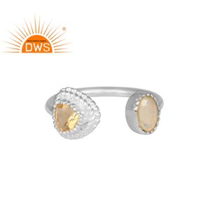 Natural Ethiopian <b>Opal</b> and Citrine Gemstone Openable <b>Ring</b> Jewelry Supplier Fine 925 Sterling <b>Silver</b> <b>Ring</b> Jewelry - Product Image 1