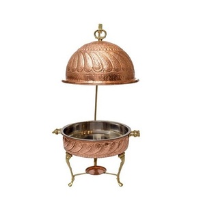 Recipiente para Calentar Comida Tipo Buffet, Diseño Repujado, Forma Redonda, Recipiente para Calentar Comida de Cobre para Proveedor Mayorista - Product Image 1