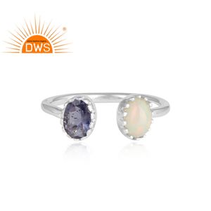 High Finished 925 <b>Silver</b> Facing <b>Ring</b> Wholesaler Natural Iolite & Ethiopian <b>Opal</b> Gemstone <b>Ring</b> New Trendy Designer Jewelry - Product Image 2