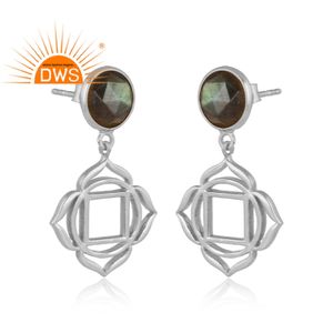 Boucles d'oreilles pendantes en argent sterling 925 massif, chakra racine sacré, bijoux en pierre précieuse labradorite naturelle, fournisseur de bijoux - Product Image 2