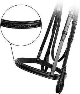 Brida anatómica de doma occidental personalizable con banda nasal de carreras de cuero acolchado suave y características de manivela - Product Image 3