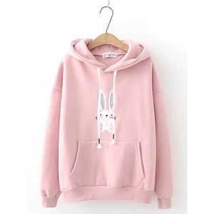 Venta al por mayor conejito bordado precio barato mujeres ropa atlética sudaderas con capucha de manga completa transpirable - Product Image 1