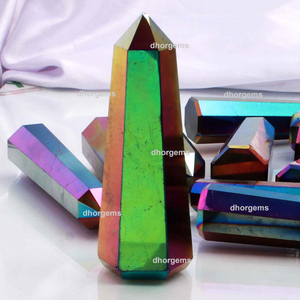 Ensemble de cristaux Aura arc-en-ciel en gros avec pointe de tour en quartz |   Collier en quartz ange et pierres chaton, et tube de cristal d'aura pour la guérison - Product Image 2