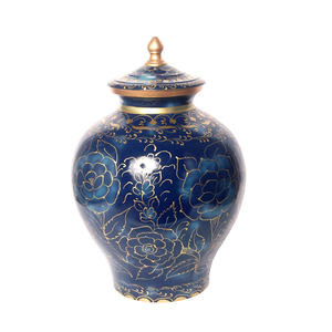 Attractive Design Round Shape Urns Handmade Blue And Gold Color Brass Cremation Urns For Human Or <b>Pet</b> Ashes - Product Image 1