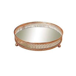Nouveau plateau de miroir décoratif de forme ronde avec bordure touchée dorée - Product Image 1