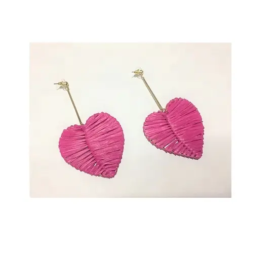 Fashion Heart Raffia Dangle Earrings Colored Raffia Earrings Statement Handmade Weave Earrings Jewelry For Women Girls Gift 2024