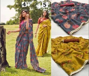 Mousseline de soie Sana soie Multi coloré fleur imprimé Saree avec chemisier non cousu pièce prix le plus bas par Ethnic Garment Apparelgarment - Product Image 6