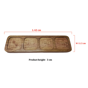 New Trendy Rectangular <b>Hand</b>-carved Natural Mango Wood Sectioned Dining Cheese Platter Snacks Serving Tray Tabletop Display - Product Image 3