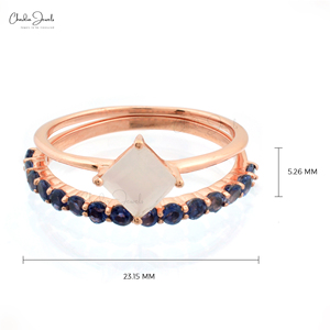 Bijoux à la mode Bague empilable en argent sterling 925 avec pierres précieuses en pierre de lune blanche naturelle et iolite pour elle au prix de gros - Product Image 2