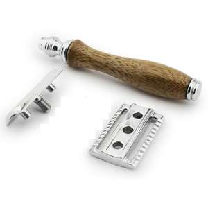 Rasoir de sécurité avec manche en bois bambou, en acier chromé, pour épilation du cuir chevelu, salon de coiffure, bonne qualité - Product Image 2