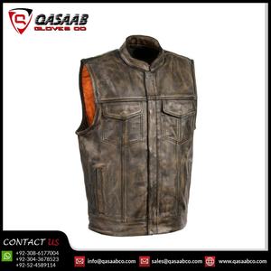 Marron en détresse mode respirant moto équitation hiver gilet en cuir de vachette gilets avec poches zippées - Product Image 3