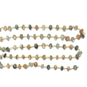Multi Color Moonstone Rondelle Shape Sterling Silver Gold Plated Rosary Wire Wrap Chain For Jewelry Making