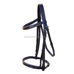 Equine grosir Drum sayuran hitam kulit celup kuda putus dengan mawar emas pipa browband dan Noseband termasuk Rein