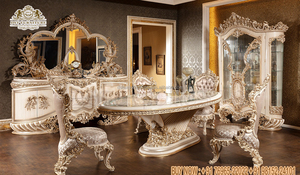 Ensemble de table à manger en teck de haute qualité, luxueux, fabriqué à la main, finition polie dorée, design moderne, taille et couleur personnalisables - Product Image 3