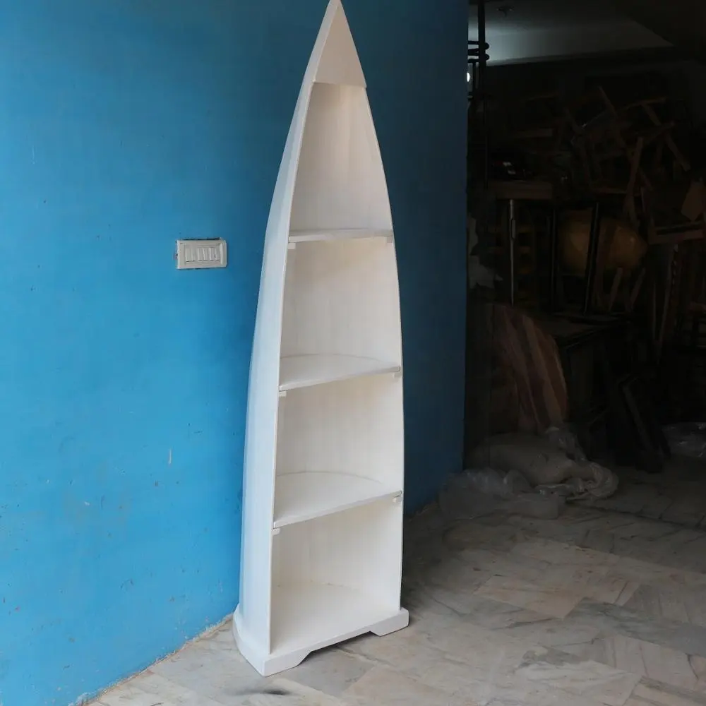Gaya Perahu Vintage Modern Baru Warna Putih Kayu Mangga Rumah Hotel Furnitur dengan ND Art Export Rak Buku