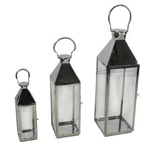 Lanterne en métal noir et verre Ensemble de 3 bougeoirs faits à la main en métal et en verre Lanterne suspendue pour le salon - Product Image 5