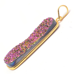 จี้อัญมณีดรูซี่ไทเทเนียมสีชมพูยอดนิยม925ทำด้วยมือด้วยเงินสเตอร์ลิงจี้ชุบทอง18K ทรงสี่เหลี่ยมผืนผ้าสำหรับขายส่ง - Product Image 4