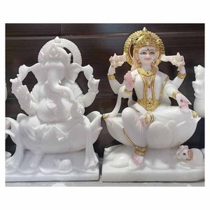 หินอ่อนสีขาวบริสุทธิ์พระพิฆเนศ Laxmi รูปปั้นสำหรับบูชา - Product Image 1