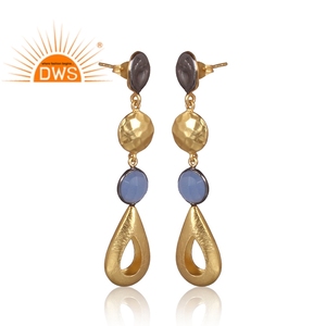 Boucles d'oreille en laiton plaqué or, bijou classique, offre spéciale, en verre, calcédoine bleue, pierre précieuse, fabrication de bijoux à la mode - Product Image 2