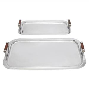 Bandeja de servicio de acero inoxidable para el hogar, Juego de 2 bandejas de servicio de Color plateado de diseño moderno, suministros para el hogar y el Hotel - Product Image 3