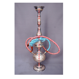 Cachimbas de latón plateado de lujo y Uniqui con oro grabado con 2 mangueras multicolor en gran oferta - Product Image 1