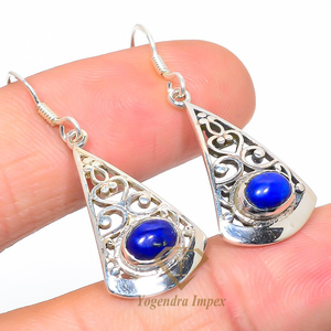 Boucles d'oreilles en argent sterling massif 925 faites à la main avec des pierres précieuses naturelles en Lapis Lazuli Bijoux à la mode pour les femmes pour les mariages - Product Image 2