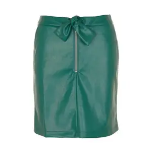 皮革外观拉链短裙，蝴蝶结绿色女式