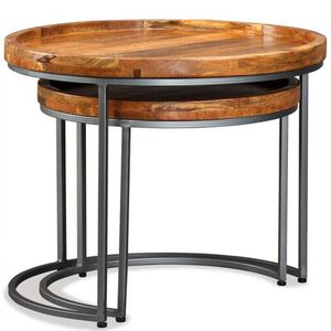 Modern Luxury Vintage Style Nesting Coffee <b>Table</b> Set 2 New Design Wooden Top <b>Black</b> Metal Frame Dining Home Use Living Room - Product Image 1
