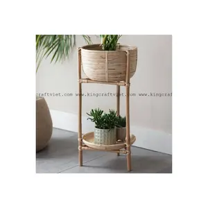 Support de plante en rotin de Style bohème fait à la main à la mode avec 2 couches pour la maison et le jardin King Craft Viet Brand Vietnam Origin - Product Image 1