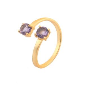 Customizable <b>Ring</b> Dainty Round Shape Purple Amethyst <b>Quartz</b> Front Open Bypass <b>Ring</b> Dull Gold Plated Adjustable Statement <b>Rings</b> - Product Image 1