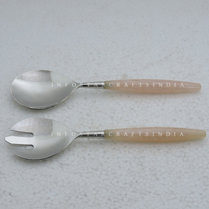 Madera de Acacia con mango de resina y acero inoxidable, herramientas de mano chapadas en plata hechas a mano para ensalada, accesorios de cocina, servidor de ensaladas - Product Image 5