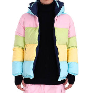 Veste matelassée décontractée pour hommes en toile enduite Col montant Velours côtelé multicolore Design à blocs de couleurs Hiver Service OEM disponible - Product Image 1