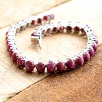 Design moderne De Qualité Supérieure Rubis D'étoile 7x5mm Fait Main Bracelet 925 Bijoux en Argent Sterling