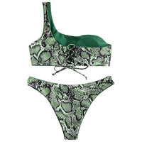 Ensemble de maillots de bain bikini asymétrique personnalisable pour filles, grande taille, coupe-vent, sexy, à rayures, en polyester et élasthanne, idéal pour l'été à la plage