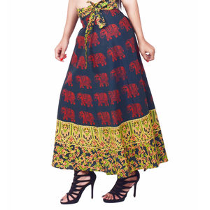 New Indian Cotton Block Print <b>Wrap</b>-around <b>Skirts</b> for Adults Casual Style With Natural Waistline Maternity & Anti-Static Features - Product Image 2