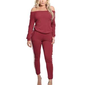 Conjunto de chándal con hombros descubiertos para mujer, Pantalón deportivo para gimnasio y trotar - Product Image 1