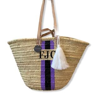 Cesta de Paja ST TROPEZ Hecha a Mano - Cesta Personalizada con Doble Asa - Product Image 1